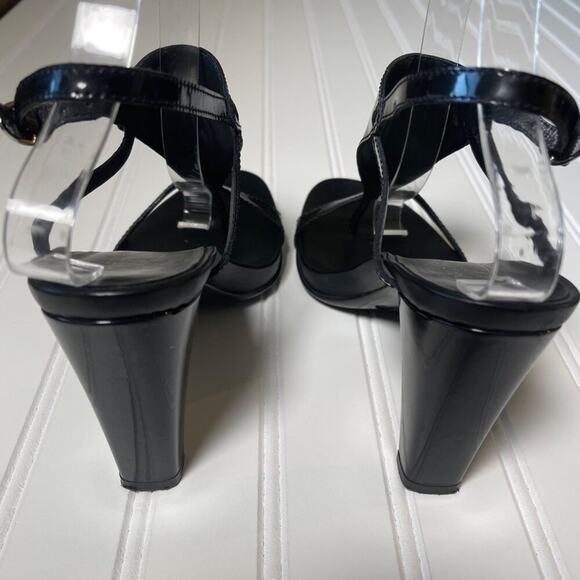 Donald J Pliner Peggy Black Patent Leather T-Strap Heeled Sandals Women’s 9M - Picture 7 of 9